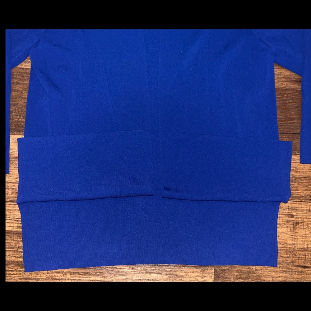 Chico’s Design Blue Rib Knit Lightweight Open Front Cardigan W/Slit Sides - Picture 5 of 8